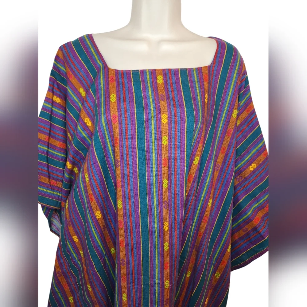 Handmade Multicolor Caftan Mumu Dress | Sustainable Repurposed | One Size NWT - Picture 3 of 4